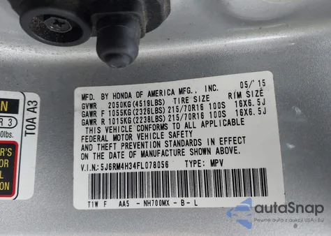 2015 Honda Cr-V Lx из США, поврежденный, VIN 5J6RM4H34FL078056